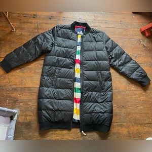Black Puffer Jacket with Multicolor Lining